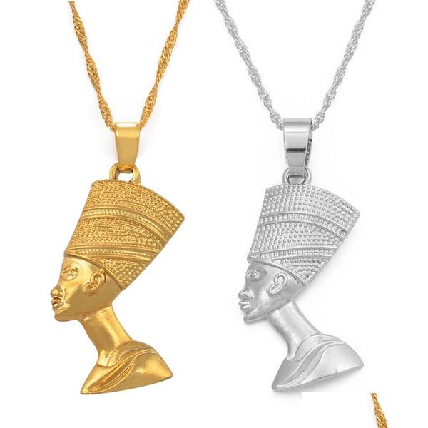 Anhänger Halsketten Ägyptische Königin Nofretete Für Frauen Mädchen Schmuck Gold Farbe Großhandel Afrikanischen Schmuck Choker Halskette Geschenk Drop Dh0Hl