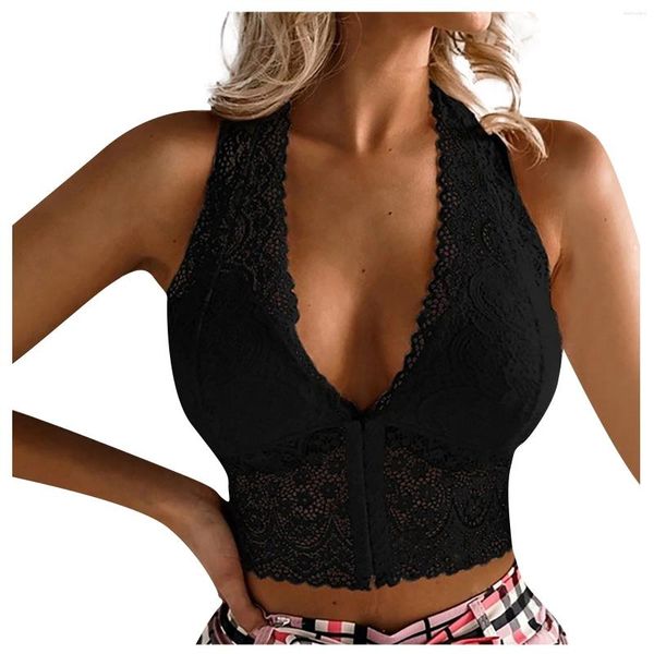 Camisoles Tanks Mode Damen Sexy BH Spitze Hals hängend ohne Stahlring Nachtwäsche Dessous ärmellose Überlappung Kreuz Sling Crop