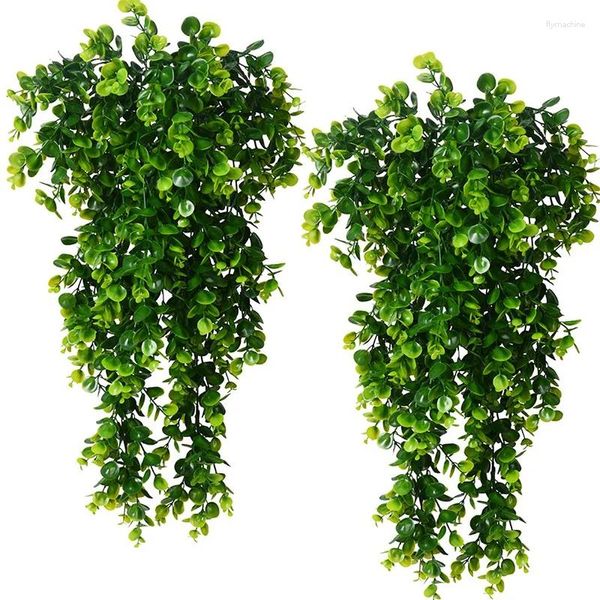 Flores decorativas plantas artificiais videira eucalipto folhas de plástico falso planta pendurado decoração da parede para festa de casamento casa jardim varanda