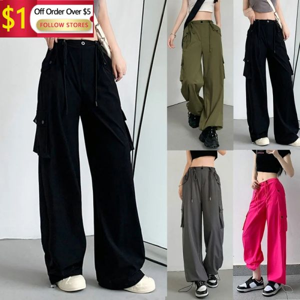 Capris Hip Hop Frauen Cargo Hosen Streetwear Alle Spiel Mode Breite Bein Hosen Elastische Taille Jogginghose Weibliche Chic Hosen