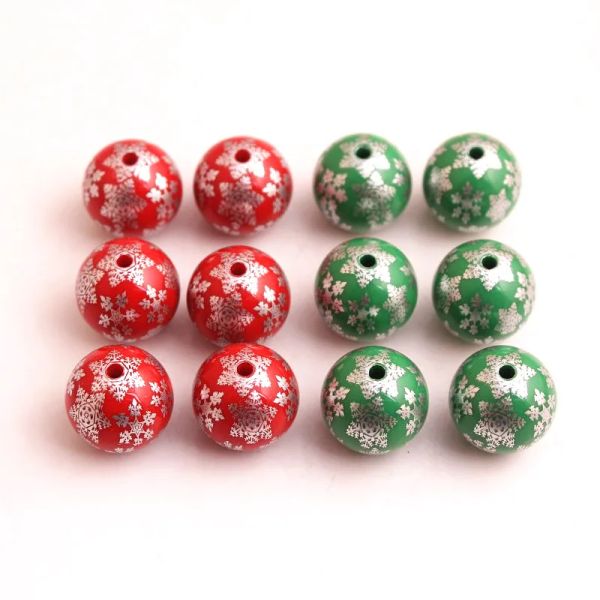 Colares Natal Vermelho/verde Cor 20mm 100pcs Chunky Acrílico Sier Floco de Neve Contas para Crianças Colar Jóias