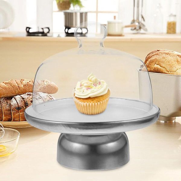Conjuntos de louça de cerâmica suporte de cupcake com cúpula multifuncional servindo bandeja para cozinha