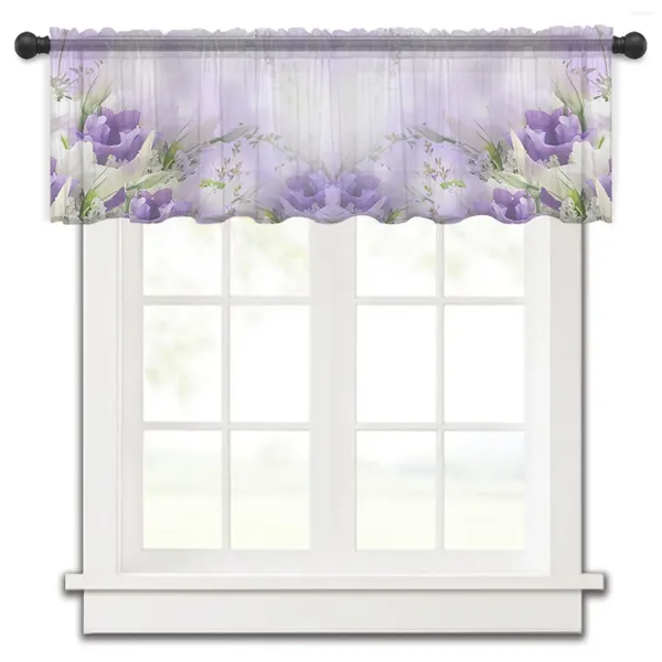 Cortina planta rosa flor cravo curto transparente janela tule cortinas para cozinha quarto decoração de casa pequena voile