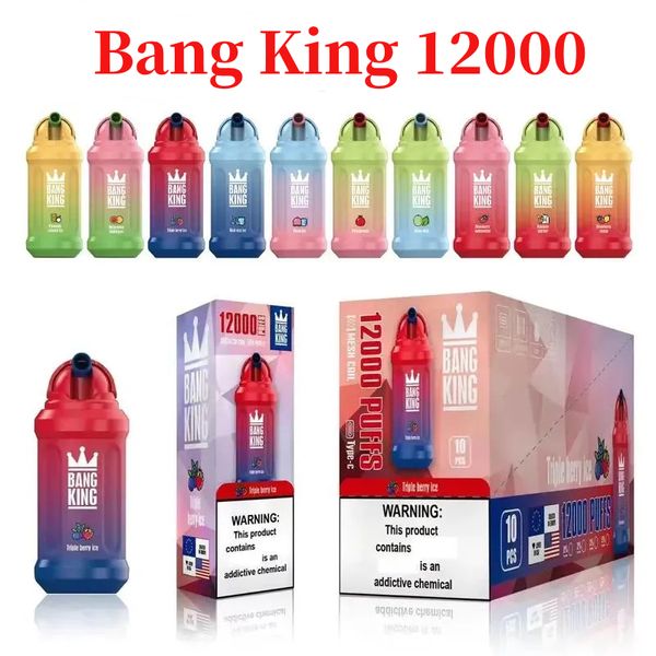 Оригинальная сигарета Bang King 12000 Puff E, тип C, 650 мАч, аккумуляторная батарея, 23 мл, предварительно заполненный картридж, уровень 0%2%3%5%, затяжки 12k 20 вкусов VS Bang Box 9000 12000 15000 18000