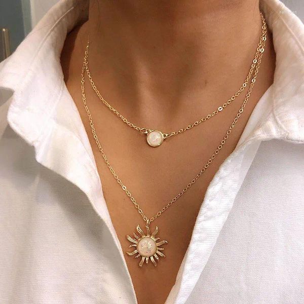 Ожерелья с подвесками, французское двухслойное ожерелье с подсолнечником, модная опаловая цепочка на ключицу, очаровательное женское ювелирное изделие для ужина, подарок на день рождения