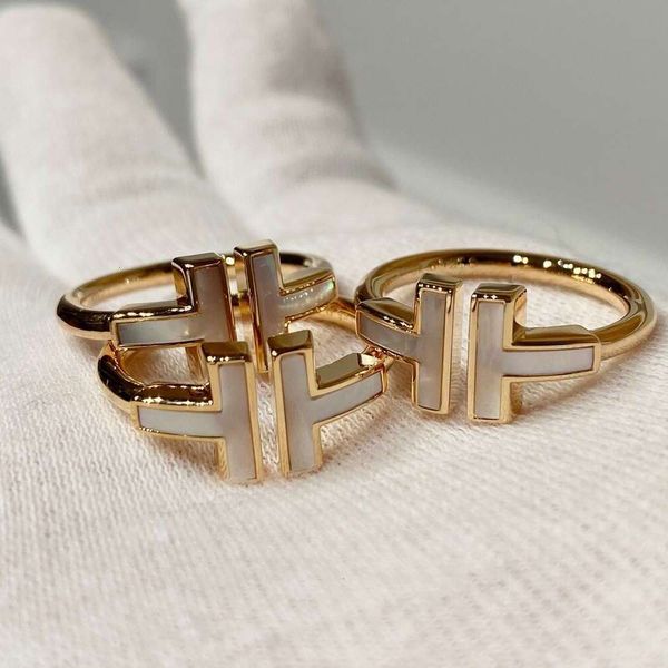 Band tiffanyismss Ringe Schmuck T-Buchstabe offen mit doppelter Diamantverzierung Glatter Körper Vielseitiger modischer verstellbarer Ring Xdjv