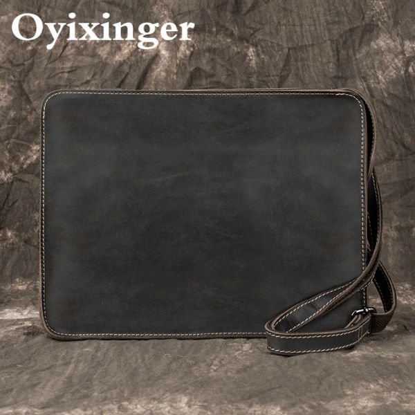 Rucksack Oyixinger Echtes Leder Laptop Aktentasche Retro Umhängetasche Männlich Top Qualität Crazy Horse Laptop Tasche für 13