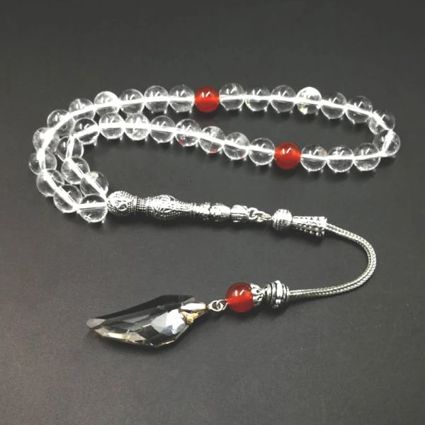 Bracciali tasbih cristallo trasparente bianco con agate rosse Bappa in stile trasparente Crystal Color Preghiera perle 33 66 99Beads Rosario di pietra