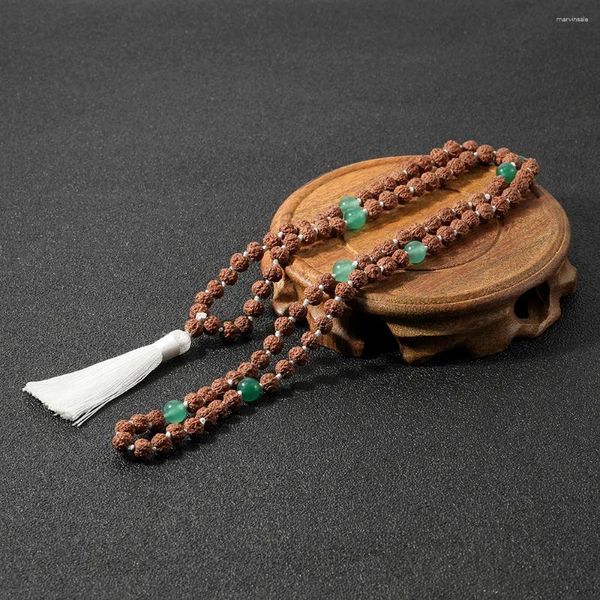 Ожерелья с подвесками OAIITE, буддистское 108Mala, ожерелье из деревянных бусин для мужчин, Очарование Рудракши, зеленый авантюрин, бахрома из бисера, женские ювелирные изделия, подарок
