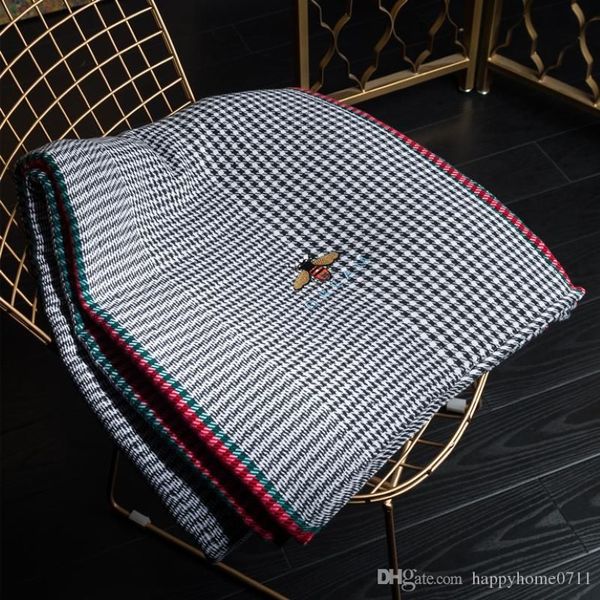 Черно-белый клетчатый узор, фирменное одеяло с вышивкой пчелы, женский шарф для дома, путешествий, шаль, теплые повседневные одеяла, большие 150, 20194 г.