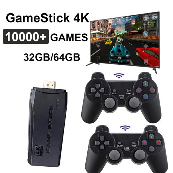 Игроки Game Stick 4K 10000 Jogos HD Emulador Беспроводные игровые приставки 64G Ретро-игры Классические видеоигры Consolas для PS1 MAME MD