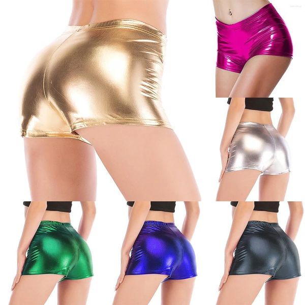 Damen Shorts Faux Panty Glänzend Metallic Rave Dance Leder Kurze Hosen Hohe Taille Sexy Hosen