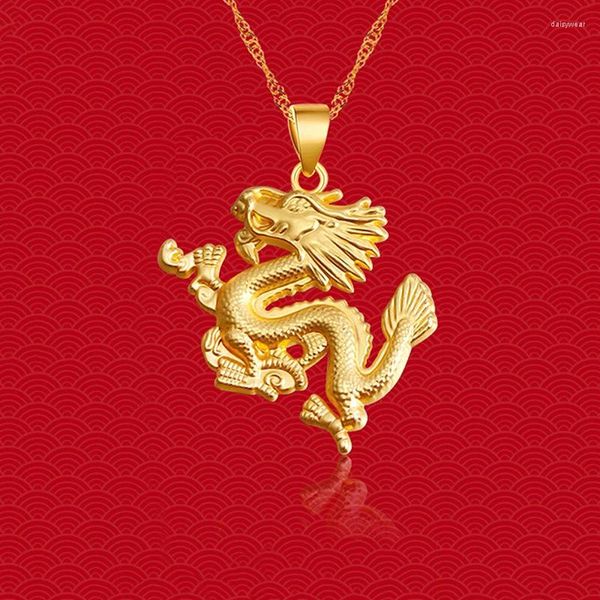Colares pingentes 2024 ano do dragão zodíaco incrustado zircão clavícula corrente mulheres homens sorte mascote ornamentos presentes