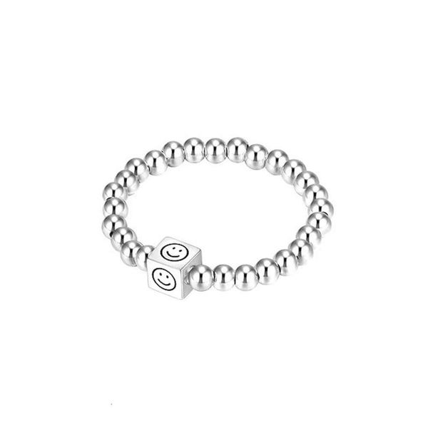 Trendsetter personalizzato a strati in argento sterling per uomini e donne con volti sorridenti, perline, martello, anello elastico in stile coppia