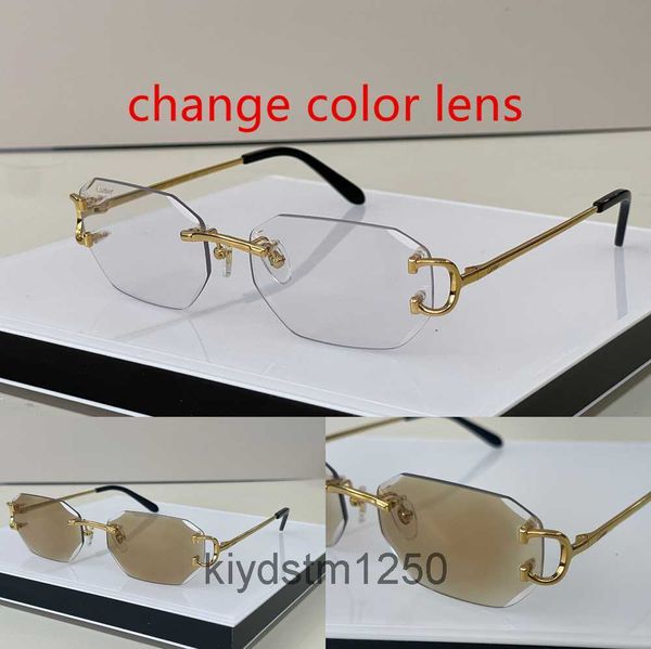 Designer-Sonnenbrille für Männer, photochrome Brille, Modemarke, rahmenloser Stil, Diamantschliff-Linse, Mann, Vintage-Retro-Designer, randlose Sonnenbrille, Damenrahmen 0103c 9H4A