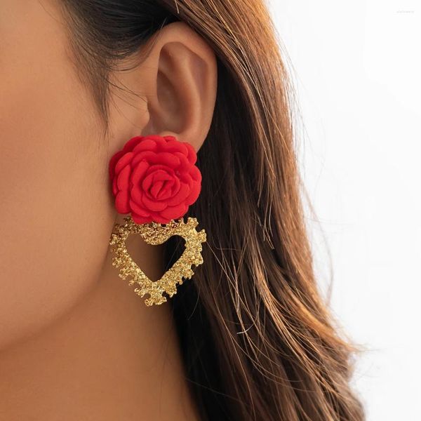 Baumeln Ohrringe Große Blume Mit Herz Anhänger Für Frauen Trendy Hochzeit Tropfen Hängen 2024 Mode Schmuck Zubehör Mädchen Geschenk