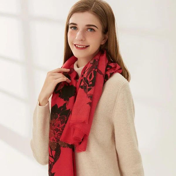 Sciarpe Sciarpa rossa femminile elegante scialle caldo da donna autunno e inverno stampa etnica retrò tutti abbinabili casual all'aperto