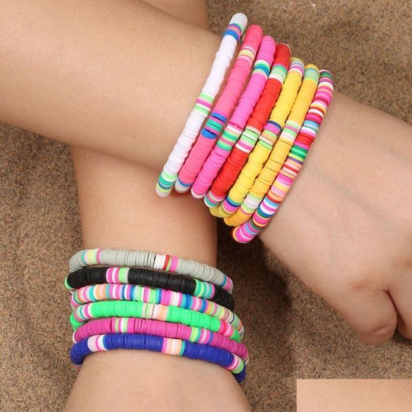 Perline Surfer Heishi Argilla Perline Fili Bracciali Moda Donna Arcobaleno impilabile Perline Stretch Amicizia Ciondoli a mano Boho Bohemia S Dhvhl