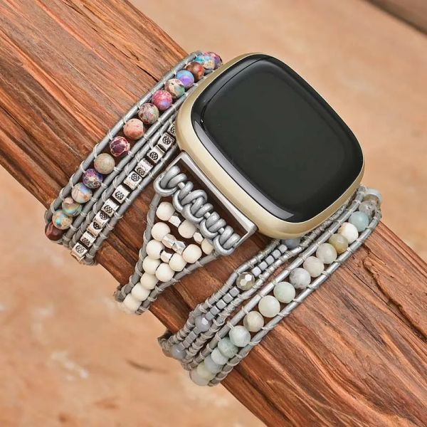 Armbänder heiß verkauft Artikel Fashion Fitbit Versa 3 Uhrenriemen Kaiser Stein Wickel Uhr Band handgefertigt Strick Boho Fitbit Uhrengurt Großhandel Großhandel