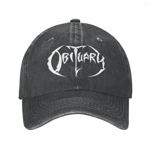 Ball Caps Vintage White Obituary Logo Death Metal Baseball Cap Herren Distressed Denim Snapback 80er Jahre Musik Band Golf Unstrukturierte weiche Mütze