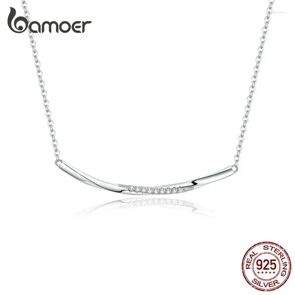 Ciondoli Bamoer Minimalista Argento 925 Gioielli Clear Wave CZ Collana girocollo per le donne Regali femminili pregiati Accessori BSN130