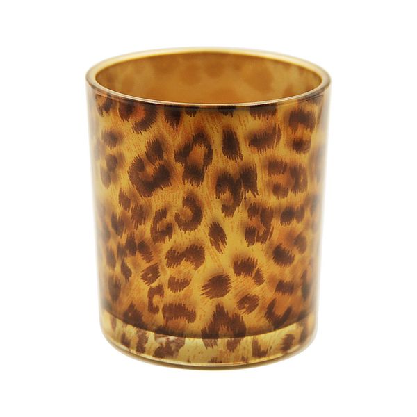 Portacandele votivo con stampa leopardata Barattolo di vetro color ambra con motivo animale Centrotavola per matrimonio Decorazione bar per la casa