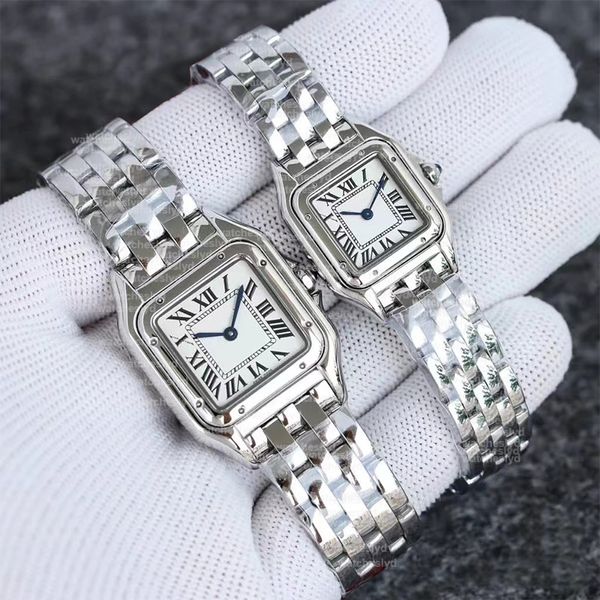 Mode Damenuhren Quarzwerk Silber und Gold Uhr Lady Square Tank Edelstahl Uhrengehäuse Original Casual Armbanduhr Montre De Luxe