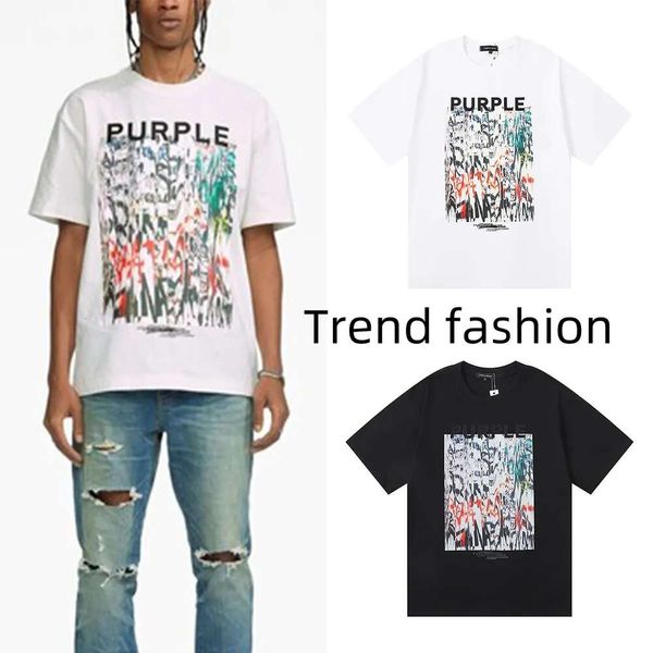 Designer Roxo Marca Camisetas Cor Impresso Algodão Solto Casual Masculino e Feminino T-shirt de Manga Curta Moda Não Desaparece