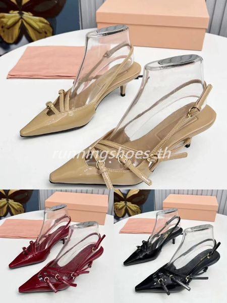 Novas sandálias slingback bombas de salto cônico saltos 5,5 cm gatinho Hee sola de couro feminino designer de luxo sapatos de festa de casamento sapatos de noite sapato com caixa