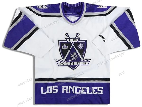 Personalizado Vintage 1999-02 LA KINGS 20 Luc Robitaille CCM JERSEYS 4 Rob Blake Home Away Preto Branco Hóquei Jerseys Qualquer Nome Número Costurado S-5XL