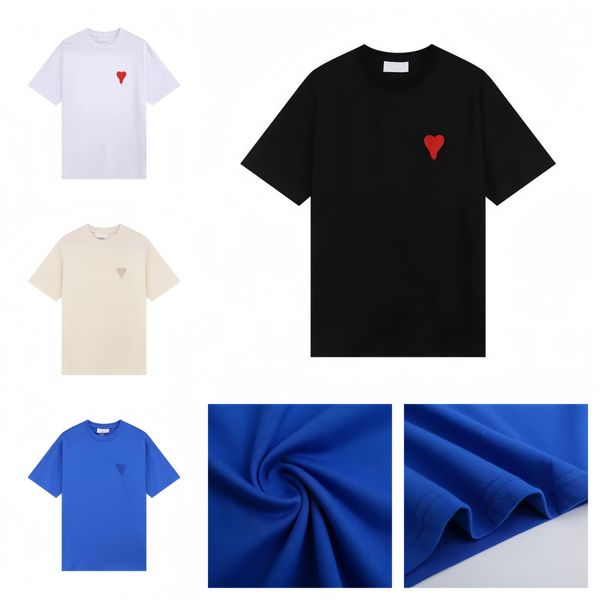 Camisetas Designer Bordado Coração T-shirt para Homens Mulheres Em Torno Do Pescoço Marca De Moda Solta Casal T-shirt XXXXL