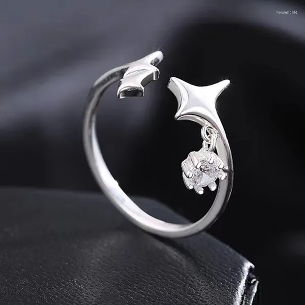 Cluster Ringe Punk Persönlichkeit Kreative Für Frauen Design Vierzackigen Stern Finger Ring Strass Kreis Ästhetische Schmuck Zubehör