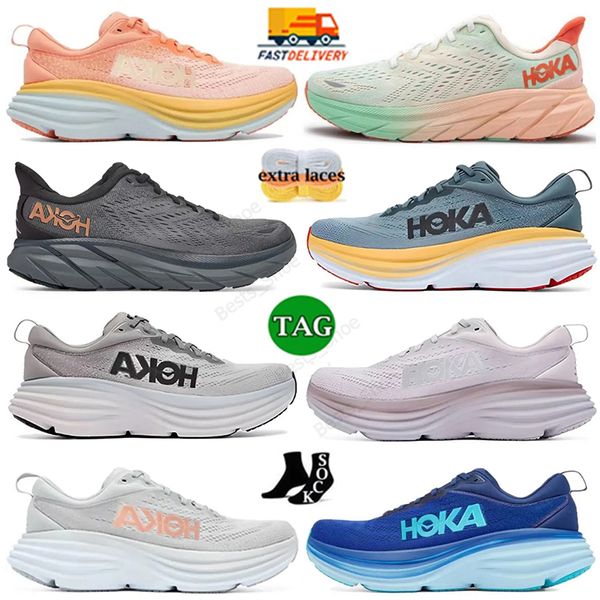 Hokas One Мужчины Женщины Bondi 8 Hoka Clifton 9 Кроссовки Лучший дизайнер Castlerock Клубника Тройной Черный Белый Сиреневый Туман OG Плоские Теннисные Кроссовки На Открытом Воздухе Большой Размер 13