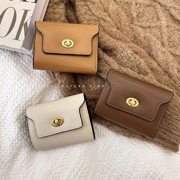 Yeni cüzdan Japonya ve Güney Kore Lady Lock Multi-Card Bag Ins Öğrenci Düz Renk Basit ve Küçük