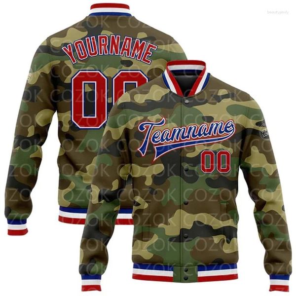 Jaquetas masculinas Camuflagem Personalizada Cor 3D Impresso Botão de Beisebol Jaqueta Bomber Full-Snap Varsity Letterman