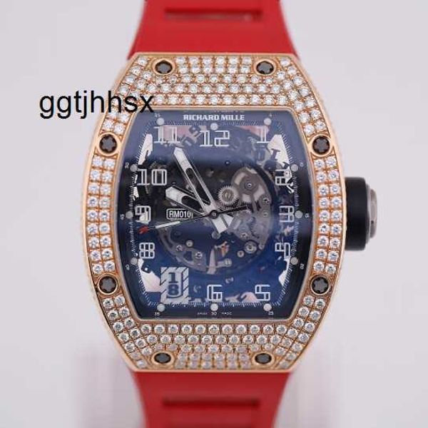 RM Chronograph Sports Relógio de pulso Relógio de designer Richardmillle Rm010 Mens Series Watch 18k Rose Gold cravejado com exibição de data de diamante Automático Mecânico Swiss World