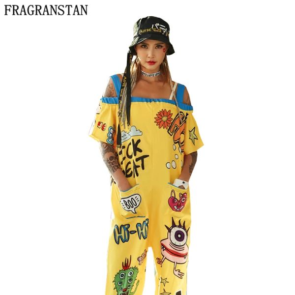 Hosen Frühling Sommer Neue Frauen Spielanzug-overall Plus Größe Cartoon Print Beiläufige Lose Liebsten Weibliche KnöchelLänge Hosen Overalls Y381