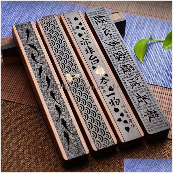 Outros Home Garden Joss Stick Box O Prajna Paramita Sutra Reclinado Incenso Linha Censer Vintage Sândalo Escritura Ebony Wood D Dhq56