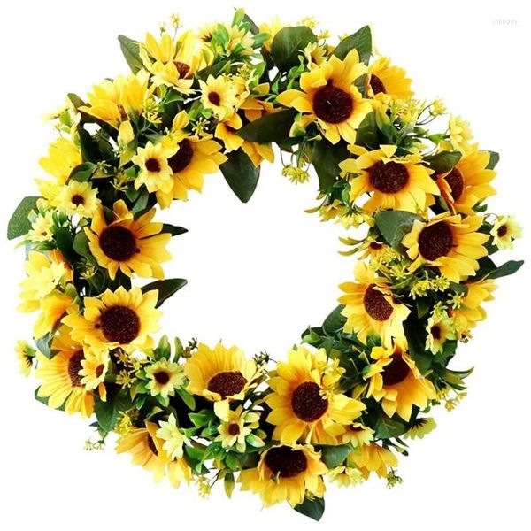 Fiori decorativi Ghirlanda di girasole artificiale da 18 pollici Autunno Autunno Fiore finto con giallo per appendere la porta d'ingresso