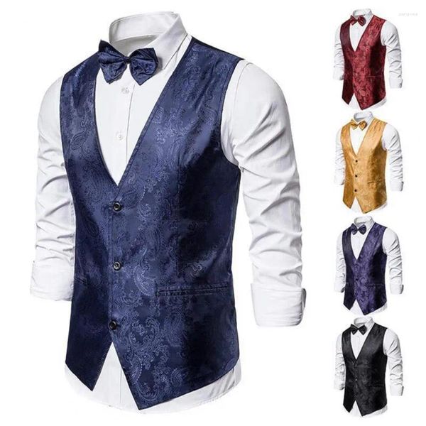 Coletes masculinos terno quente colete impresso single-breasted v-pescoço com gravata borboleta slim fit vestido duplo breasted para homens negócios formais