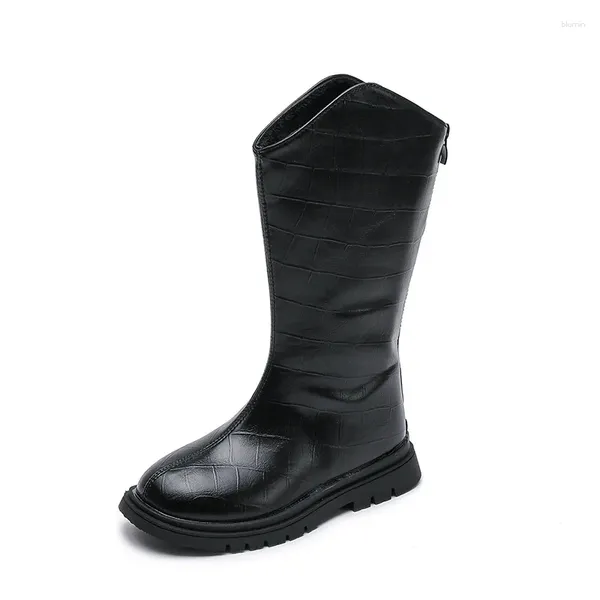 Botas inverno outono meninas pu versátil macio 2024 simples antiderrapante volta zíper Grã-Bretanha legal princesa casual meados de bezerro