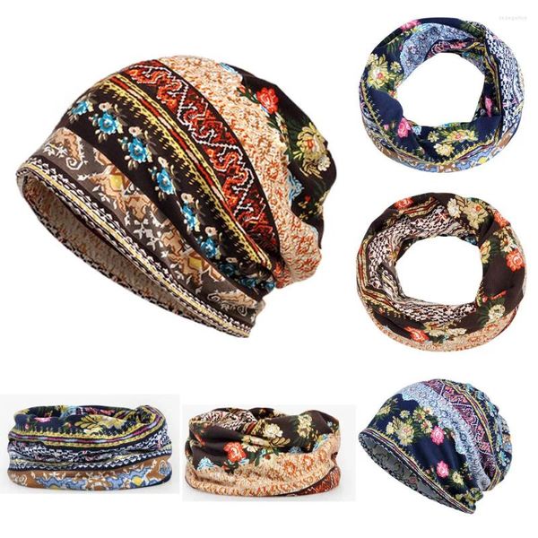 Berretti da baseball Berretto da donna stile Boho Berretto invernale con stampa floreale Cappello caldo Moda Morbido Skullies termico Sciarpa femminile Cofano