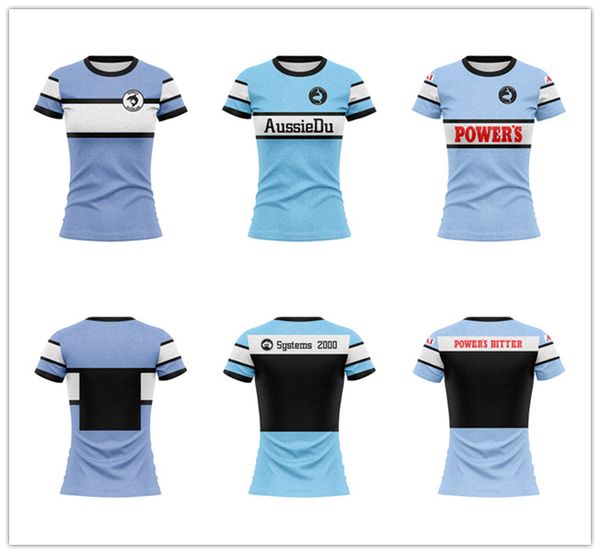 Retro Australien Cronulla-Sutherland Sharks Home Away Rugby-Shirts Damen Sportbekleidung Outdoor-Sweatshirts T-Shirts