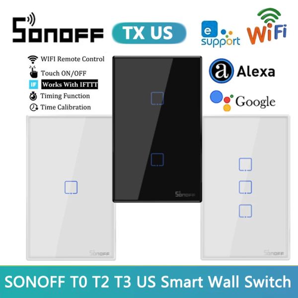 Управление SONOFF TX T0/T2/T3 США Wi-Fi умный настенный переключатель умный дом eWelink прерыватель света сенсорная панель переключателя для Alexa Google Assistant