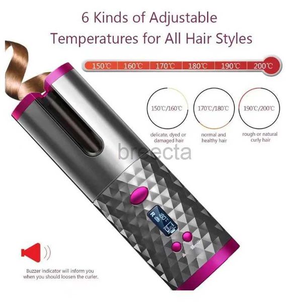 Bigodini Piastre per capelli Bigodino automatico wireless per capelli Senza fili Rotante USB Ricaricabile Ferro arricciacapelli Display Temperatura regolabile T zln240222