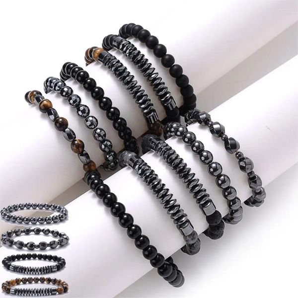 Braccialetti con ciondoli Ematite nera Perdita di peso Bracciale magnetico in pietra naturale Donna Uomo Dimagrante Terapia sanitaria Gioielli regolabili