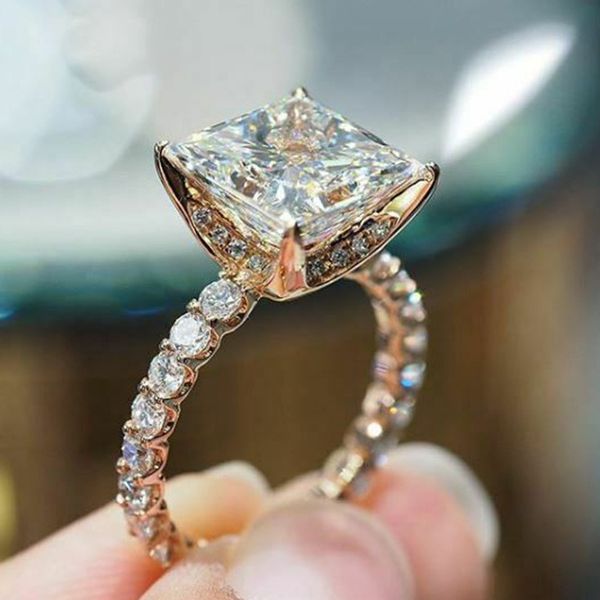 Anéis de casamento Choucong feitos à mão joias vintage 925 prata esterlina preenchimento de ouro princesa corte branco zircão cúbico cz diamante feminino anel de noivado presente