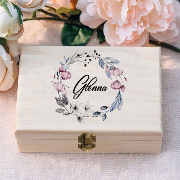 Visualizza scatole di memoria di nozze personalizzate in legno Organizzatore di gioielli Scatola di ricordi di nozze Scatola di immagazzinaggio di gioielli Regali per damigelle d'onore