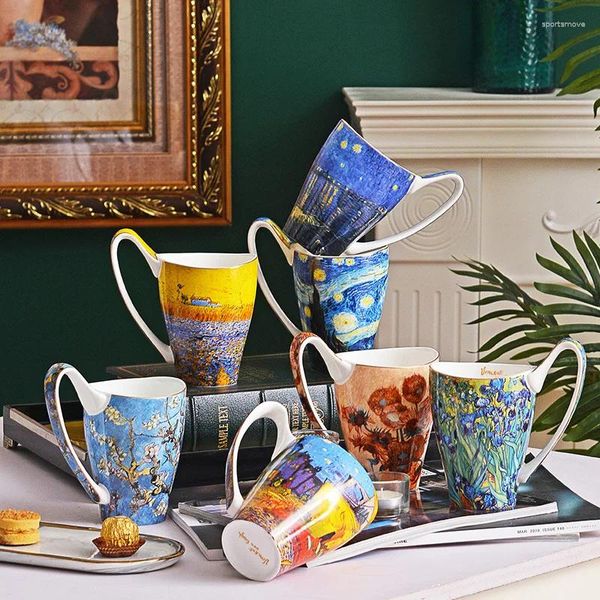 Tassen Große Kapazität Becher Hause Kreative Kaffeetasse Malerei Paar Keramik Europäischen Licht Luxus Einfache Literarische Bone China