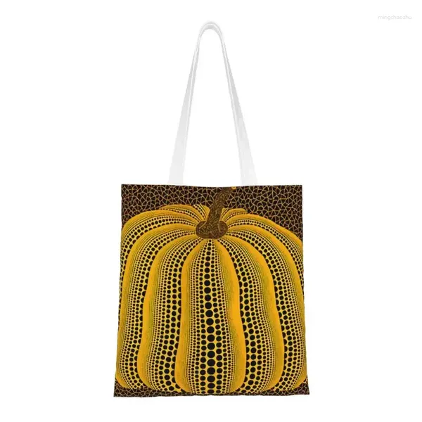 Einkaufstaschen, rosa gepunktet, Yayoi Kusama, abstrakte Kunst, Kürbis, Einkaufstasche, Damen, Canvas, Shopper, Schulterhandtaschen